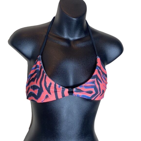 Jolyn Declan swim bikini top medium pink tiger like print w blue and purple - Picture 1 of 6
